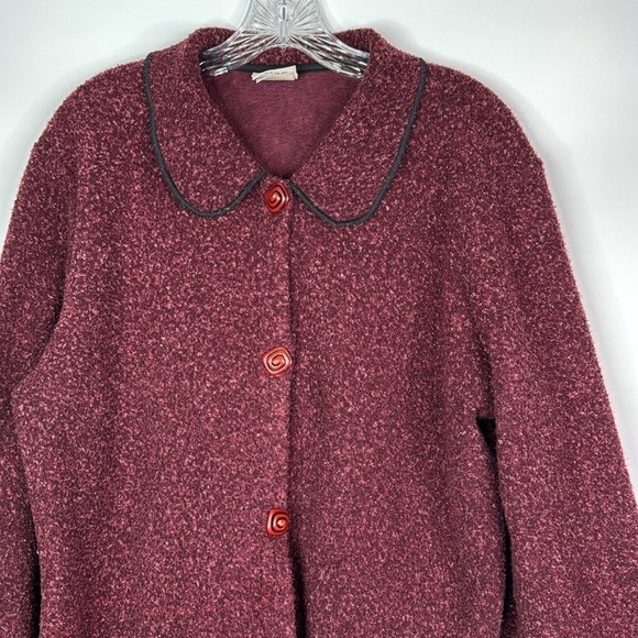 Vintage Iced Tea Burgundy Red Button Fleece Cardigan Size Large - Picture 2 of 9